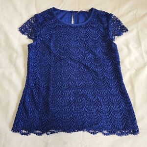 Banana Republic Lined Royal Blue Sleeveless Scalloped Lace Top S 0